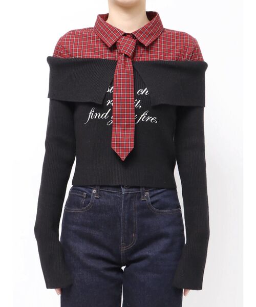 じぇたどれ♡♡ セール】シャツレイヤードオフショルニット（ニット/セーター