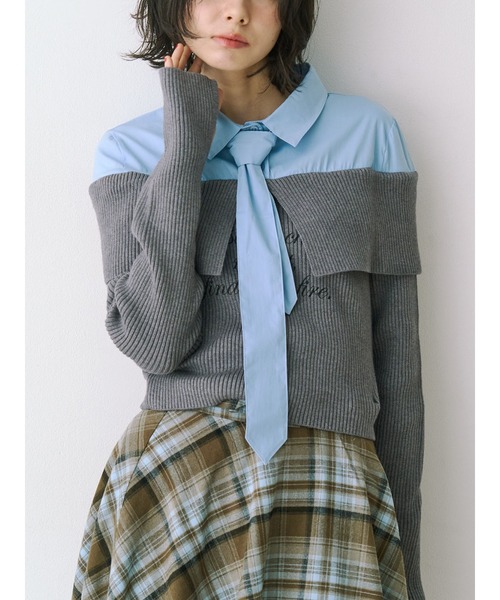 定価以下！12/10までの出品です！レイヤードオフショルニット シャツレイヤードオフショルニット（ニット/セーター）｜jouetie