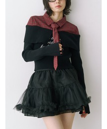 シャツレイヤードオフショルニット