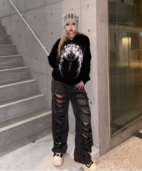 KsG（ケーエスジー）の「トライバルデザインオーバーパーカー（パーカー・レディース・ブラック/ホワイト・LARGE/MEDIUM/SMALL/X-LARGE）」の5枚目の写真