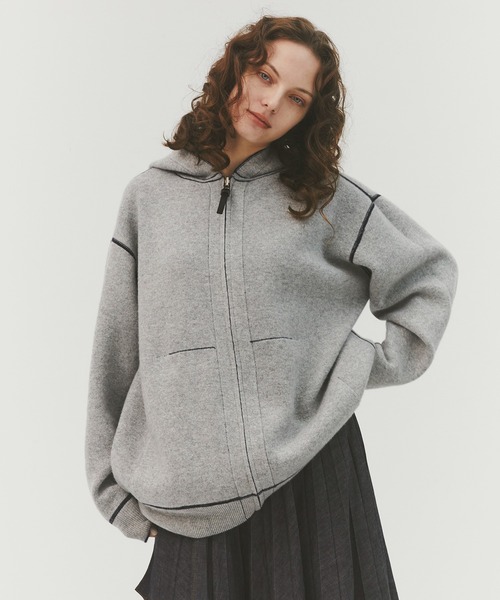 CASHMERE CASHMERE(カシミヤカシミヤ)の「【CASHMERE CASHMERE/カシミヤカシミヤ】CASHMERE REVERSIBLE ZIP UP HOODIE/カシミヤリバーシブルジップアップフーディ/ニット/パーカー(パーカー・レディース・ダークグリーン/ブラック/ダークネイビー/モカ/ダークグレー・40)」の16枚目の写真