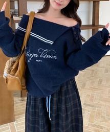 MEMECLE（メメクル）の「【MEMECLE/メメクル】オフショルダー　刺繍セーラー風ニット（ニット/セーター）」