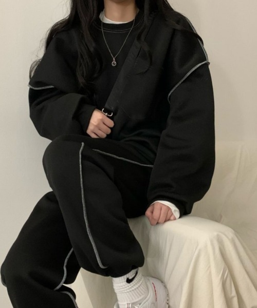 SallyLunn(サリーラン)の「アウトステッチスウェットセットアップ(セットアップ・レディース・ベージュ/ネイビー/ブラック/グレー・LARGE/MEDIUM)」の13枚目の写真