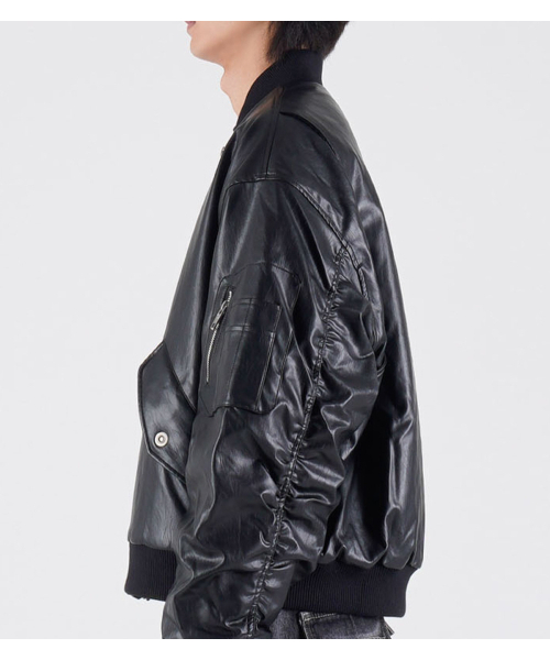 BUTTON SEOUL（ボタンソウル）の「ミニマルビーガンレザーブルゾンジャケット（ブラック）（ブルゾン・メンズ・その他・LARGE/X-LARGE/MEDIUM）」の4枚目の写真