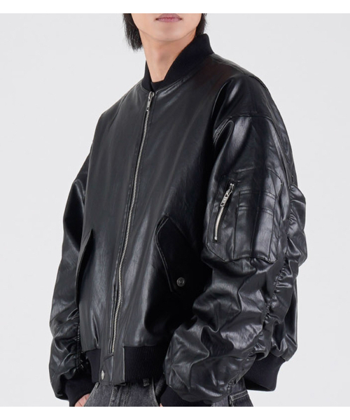 BUTTON SEOUL（ボタンソウル）の「ミニマルビーガンレザーブルゾンジャケット（ブラック）（ブルゾン・メンズ・その他・LARGE/X-LARGE/MEDIUM）」の7枚目の写真