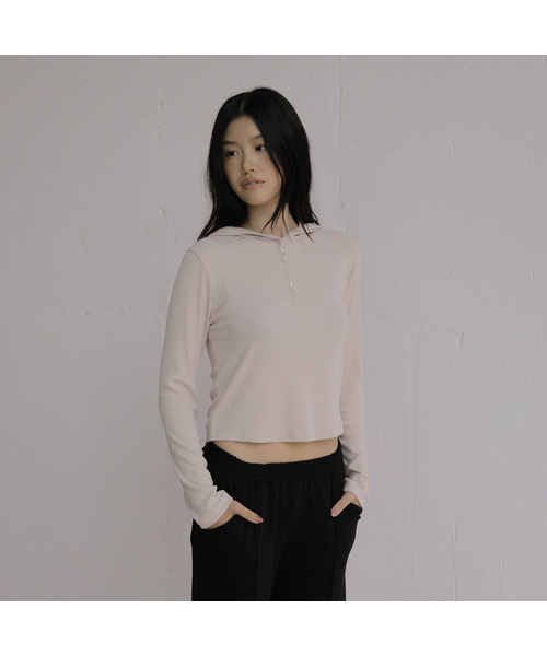 D. BASIC RIBBED HOOD LONG TEE - 3 COLOR