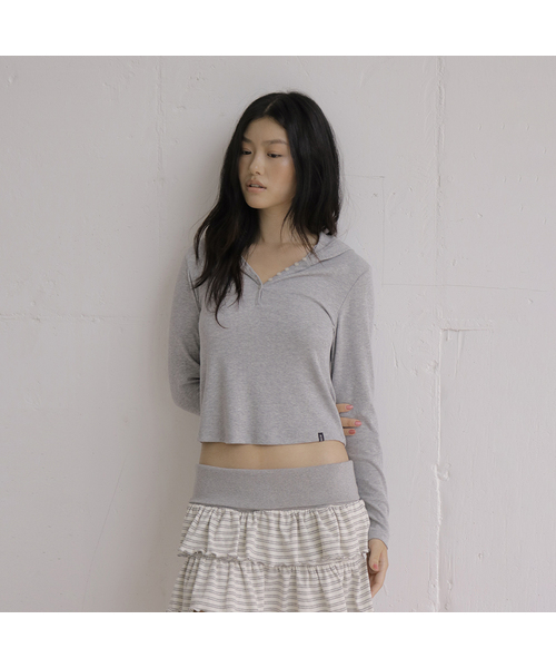 DEARSTALKER（ディアストーカー）の「D. BASIC RIBBED HOOD LONG TEE - 3 COLOR（パーカー・レディース・グレー/ベージュ/チャコール・FREE）」の2枚目の写真