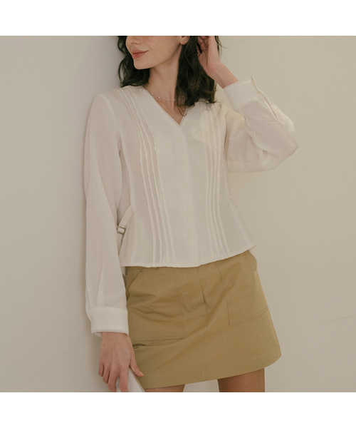 Pintuck soft tencel blouse_Cream