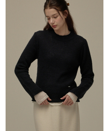 Half neck wool knit top - Navy