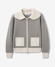 ショールカラーコレクションニットジップアップ_グレー