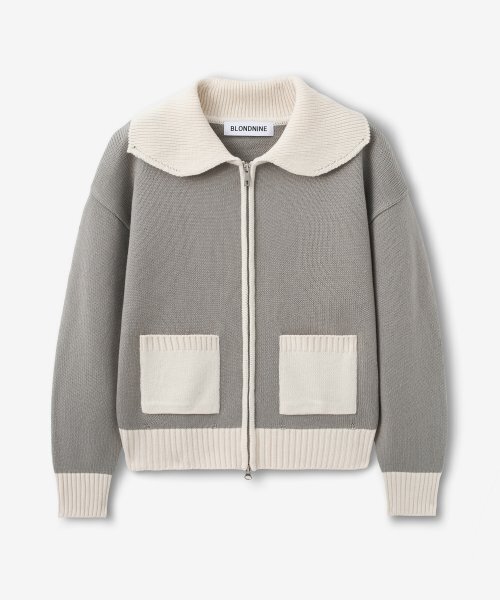 BLOND9(ブロンドナイン)の「ショールカラーコレクションニットジップアップ_グレー(ニット/セーター・レディース・その他・SMALL/MEDIUM)」の1枚目の写真