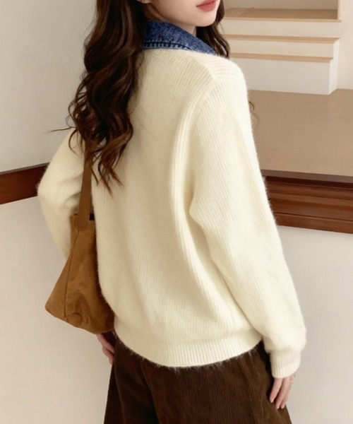 セール】デニム襟付きジップニットトップス（ニット/セーター）｜ReRe
