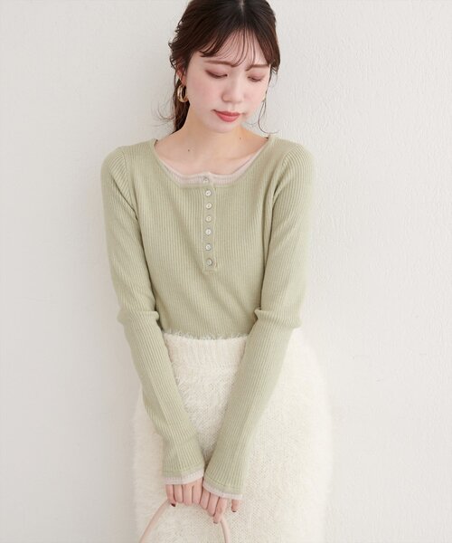 natural couture(ナチュラルクチュール)の「レイヤードニットプルオーバー(ニット/セーター・レディース・オフホワイト/ネイビー/ミント/サックスブルー・FREE)」の2枚目の写真