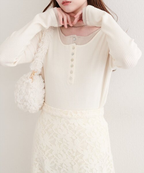 natural couture(ナチュラルクチュール)の「レイヤードニットプルオーバー(ニット/セーター・レディース・オフホワイト/ネイビー/ミント/サックスブルー・FREE)」の5枚目の写真