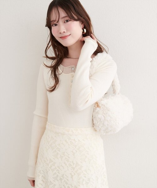 natural couture(ナチュラルクチュール)の「レイヤードニットプルオーバー(ニット/セーター・レディース・オフホワイト/ネイビー/ミント/サックスブルー・FREE)」の7枚目の写真