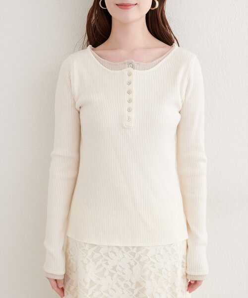 natural couture(ナチュラルクチュール)の「レイヤードニットプルオーバー(ニット/セーター・レディース・オフホワイト/ネイビー/ミント/サックスブルー・FREE)」の9枚目の写真