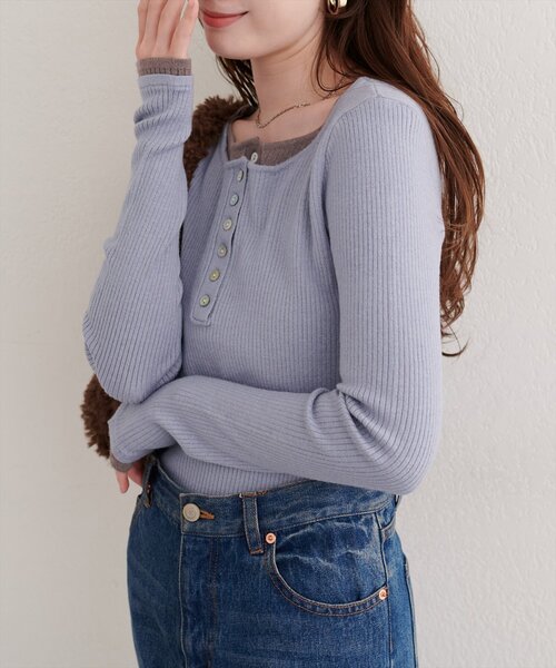 natural couture(ナチュラルクチュール)の「レイヤードニットプルオーバー(ニット/セーター・レディース・オフホワイト/ネイビー/ミント/サックスブルー・FREE)」の16枚目の写真