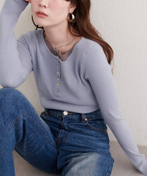 natural couture(ナチュラルクチュール)の「レイヤードニットプルオーバー(ニット/セーター・レディース・オフホワイト/ネイビー/ミント/サックスブルー・FREE)」の17枚目の写真