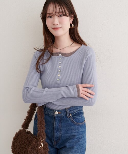 natural couture(ナチュラルクチュール)の「レイヤードニットプルオーバー(ニット/セーター・レディース・オフホワイト/ネイビー/ミント/サックスブルー・FREE)」の18枚目の写真