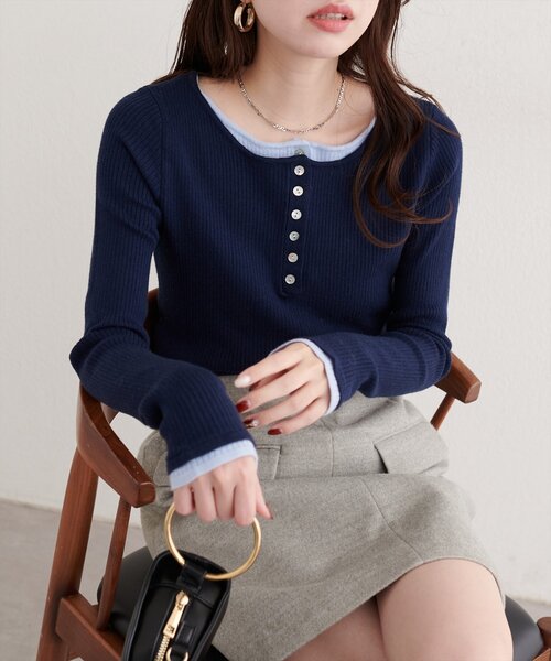 natural couture(ナチュラルクチュール)の「レイヤードニットプルオーバー(ニット/セーター・レディース・オフホワイト/ネイビー/ミント/サックスブルー・FREE)」の21枚目の写真