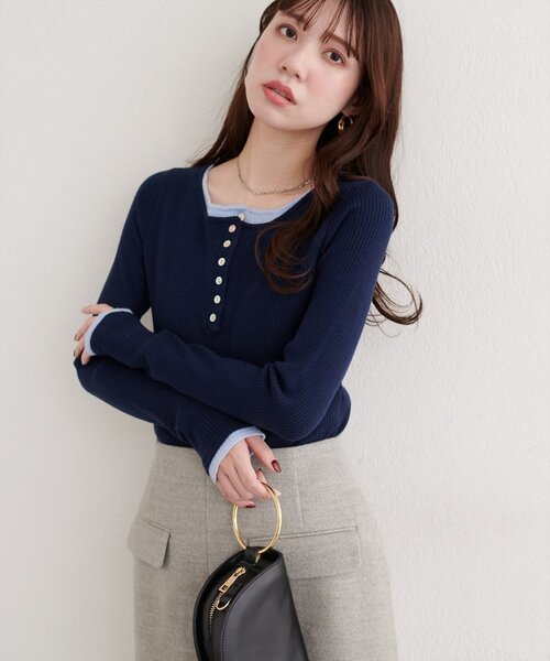 natural couture(ナチュラルクチュール)の「レイヤードニットプルオーバー(ニット/セーター・レディース・オフホワイト/ネイビー/ミント/サックスブルー・FREE)」の22枚目の写真