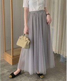 Maison Calme（メゾンカルム）の「【26年春夏新作】ふわふわチュール ギャザーフレアロングスカート　フェミニン　パーティー オケージョン セレモニー（スカート）」