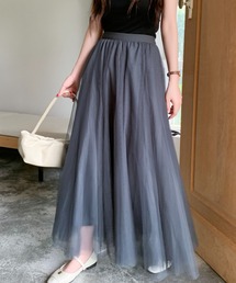 Maison Calme（メゾンカルム）の「【新色追加♪】【26年春夏新作】ふわふわチュールギャザーフレアロングスカート　【全６色展開！】（スカート）」