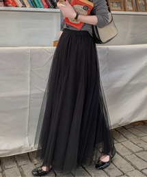 Maison Calme（メゾンカルム）の「【26年春夏新作】ふわふわチュール ギャザーフレアロングスカート　フェミニン　パーティー オケージョン セレモニー（スカート）」