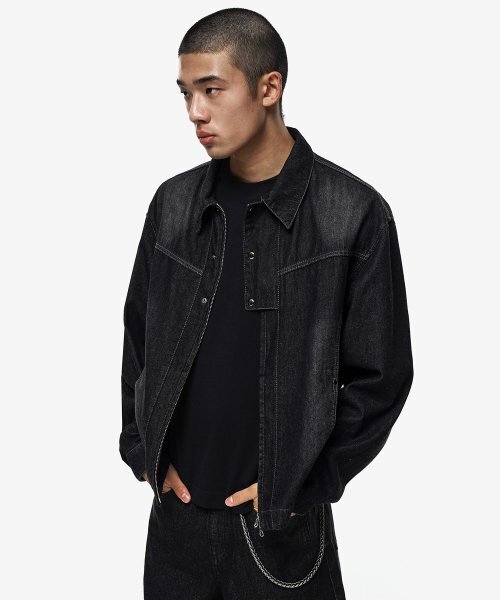 SECONDMONO（セカンドモノローグ）の「フラケット2WAYコントラストウォッシングデニムジャケット[ブラック]_SEJK014BLACK（デニムジャケット・レディース・その他・SMALL/MEDIUM/LARGE）」の4枚目の写真