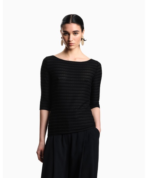 EMPORIO ARMANI（エンポリオアルマーニ）の「【エンポリオ アルマーニ】七分袖セーター ストライプジャカードジャージー パターン（ニット/セーター・レディース・その他・MEDIUM/LARGE）」の2枚目の写真