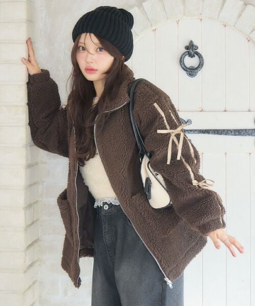 ems excite（エムズエキサイト）の「ラインリボンボアBZ（ブルゾン・レディース・ナチュラル/ブラック/ブラウン・FREE）」の19枚目の写真