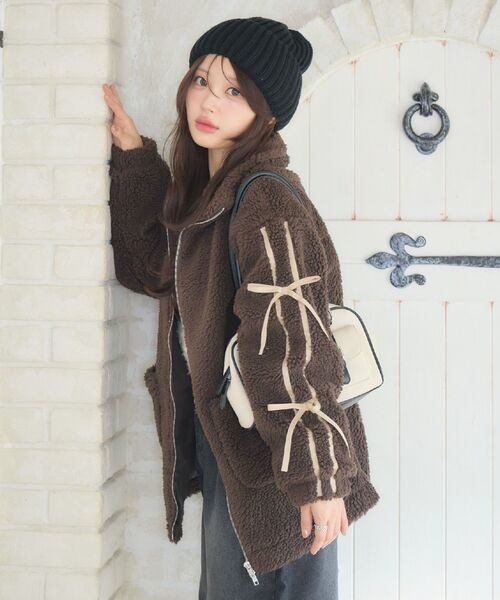 ems excite（エムズエキサイト）の「ラインリボンボアBZ（ブルゾン・レディース・ナチュラル/ブラック/ブラウン・FREE）」の20枚目の写真