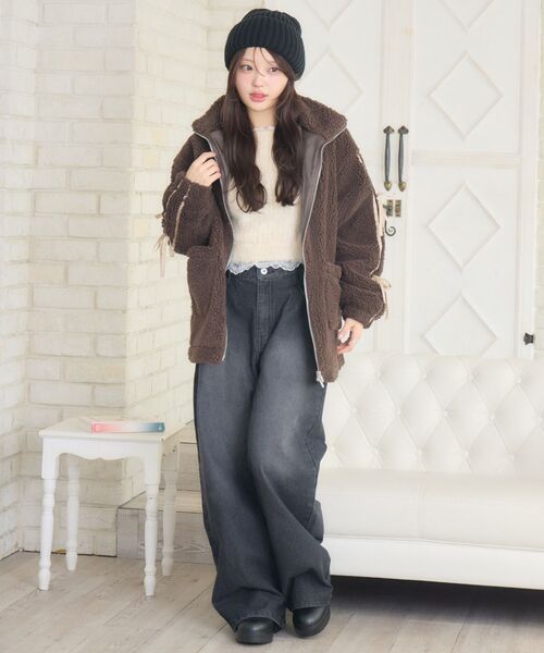 ems excite（エムズエキサイト）の「ラインリボンボアBZ（ブルゾン・レディース・ナチュラル/ブラック/ブラウン・FREE）」の21枚目の写真