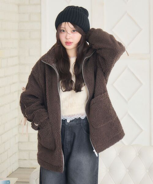 ems excite（エムズエキサイト）の「ラインリボンボアBZ（ブルゾン・レディース・ナチュラル/ブラック/ブラウン・FREE）」の16枚目の写真