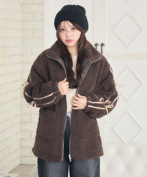 ems excite（エムズエキサイト）の「ラインリボンボアBZ（ブルゾン・レディース・ナチュラル/ブラック/ブラウン・FREE）」の15枚目の写真