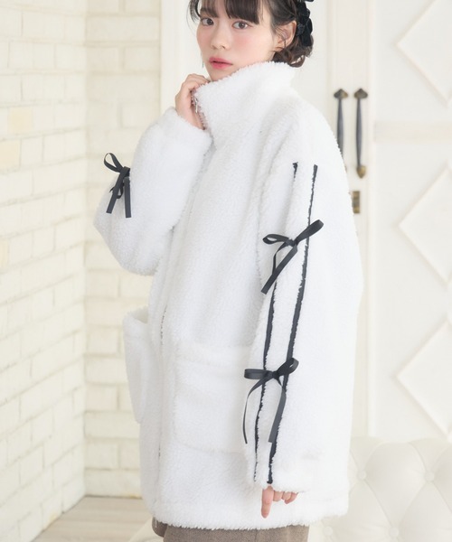 ems excite（エムズエキサイト）の「ラインリボンボアBZ（ブルゾン・レディース・ナチュラル/ブラック/ブラウン・FREE）」の3枚目の写真