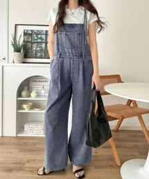 Java（ジャバ）の「《JaVa ジャバコラボ》スタイルアップを叶える！大人可愛い。ポケットデザインナローストラップタック入りデニムサロペット（サロペット/オーバーオール）」