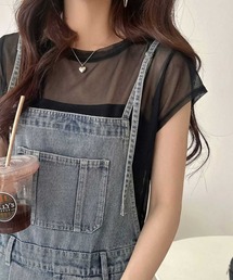 Java（ジャバ）の「《JaVa ジャバコラボ》スタイルアップを叶える！大人可愛い。ポケットデザインナローストラップタック入りデニムサロペット（サロペット/オーバーオール）」