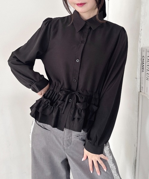 Loueme(ルエム)の「ペプラムフリルシャツブラウス(シャツ/ブラウス・レディース・ライトブルー/ブラック/ホワイト・FREE)」の9枚目の写真