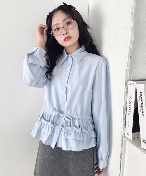 Loueme(ルエム)の「ペプラムフリルシャツブラウス(シャツ/ブラウス・レディース・ライトブルー/ブラック/ホワイト・FREE)」の14枚目の写真