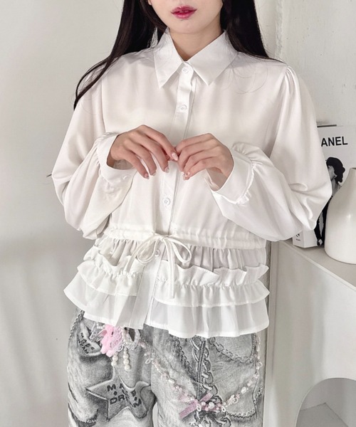 Loueme(ルエム)の「ペプラムフリルシャツブラウス(シャツ/ブラウス・レディース・ライトブルー/ブラック/ホワイト・FREE)」の15枚目の写真