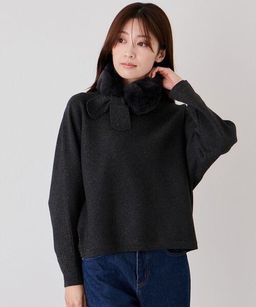 Jayro(ジャイロ)の「マフラー付きラメドルマンニット(ニット/セーター・レディース・ライトグレー/ブルー系その他4/チャコールグレー・FREE)」の4枚目の写真