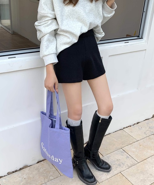 inst.ALL(インストール)の「春も使える!ニットショートパンツ(その他パンツ・レディース・ブラック/グレー・M)」の2枚目の写真