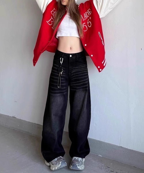 NANEA（ナネア）の「バックロゴプリント＆クロスモチーフ カーブデニムパンツ（デニムパンツ・レディース・ブラック・X-LARGE/LARGE/MEDIUM/SMALL）」の8枚目の写真