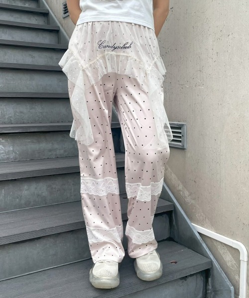 Candy Stripper(キャンディストリッパー)の「LACE TRIM LAYERED DOT SATIN パンツ(その他パンツ・レディース・チャコール/ブラック/アイボリー・FREE)」の1枚目の写真