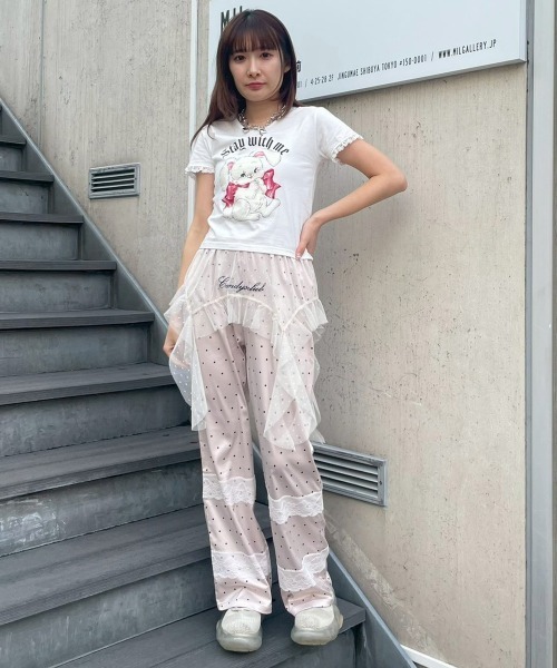 Candy Stripper(キャンディストリッパー)の「LACE TRIM LAYERED DOT SATIN パンツ(その他パンツ・レディース・チャコール/ブラック/アイボリー・FREE)」の4枚目の写真