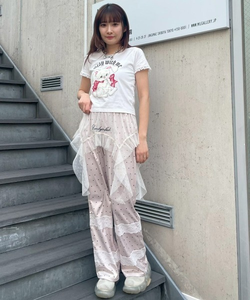 Candy Stripper(キャンディストリッパー)の「LACE TRIM LAYERED DOT SATIN パンツ(その他パンツ・レディース・チャコール/ブラック/アイボリー・FREE)」の5枚目の写真