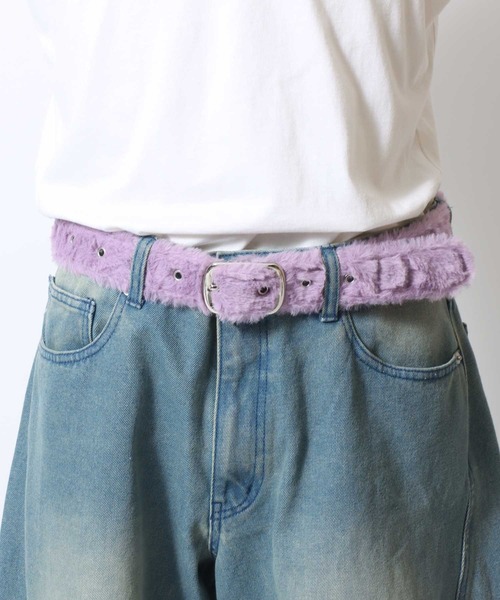 VISION STREET WEAR(ヴィジョンストリートウェア)の「VISION STREET WEAR(ヴィジョンストリートウェア)FUR BELT/フェイクファーベルト/ヒョウ柄 無地/ユニセックス(ベルト・レディース・パープル/ブラウン系その他/グリーン系その他/ピンク系その他/イエロー/ブラック・FREE)」の4枚目の写真