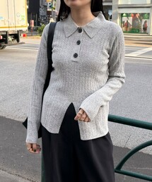 センタースリット衿付きプルオーバー