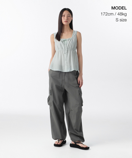 MUSINSA STANDARD WOMAN（ムシンサスタンダードウーマン）の「ウィメンズバーティカルテクスチャードボタンスリーブレストップ[ペイルミント]（Tシャツ/カットソー・レディース・その他・LARGE/X-LARGE/MEDIUM/SMALL）」の2枚目の写真